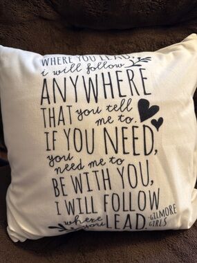 Gilmore Girls Throw Pillow in Cream with Black Text